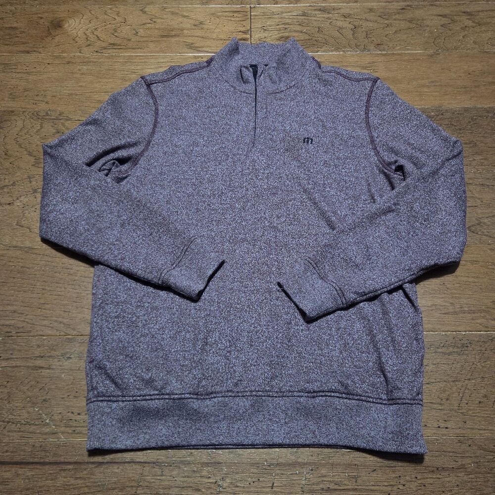 Travis Mathew Quarter Zip Pullover L Purple Burgundy Golf Logo Casual Cloud